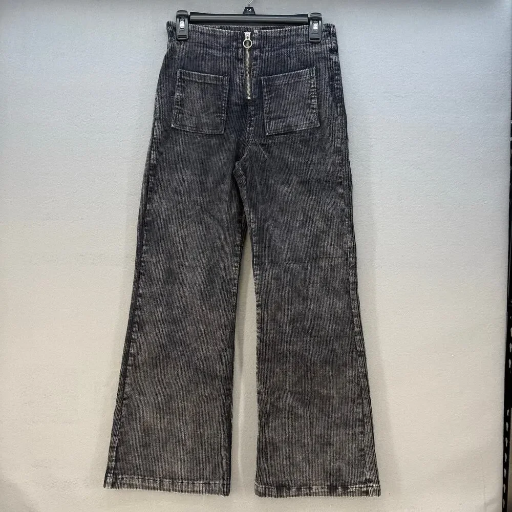 Pol by Anthropologie Corduroy Pants Women's S Black Patch Pockets Wide Flare Leg - Picture 1 of 13